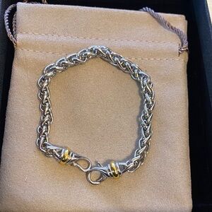 David Yurman Sterling Silver Rope Chain Bracelet with Gold Accents